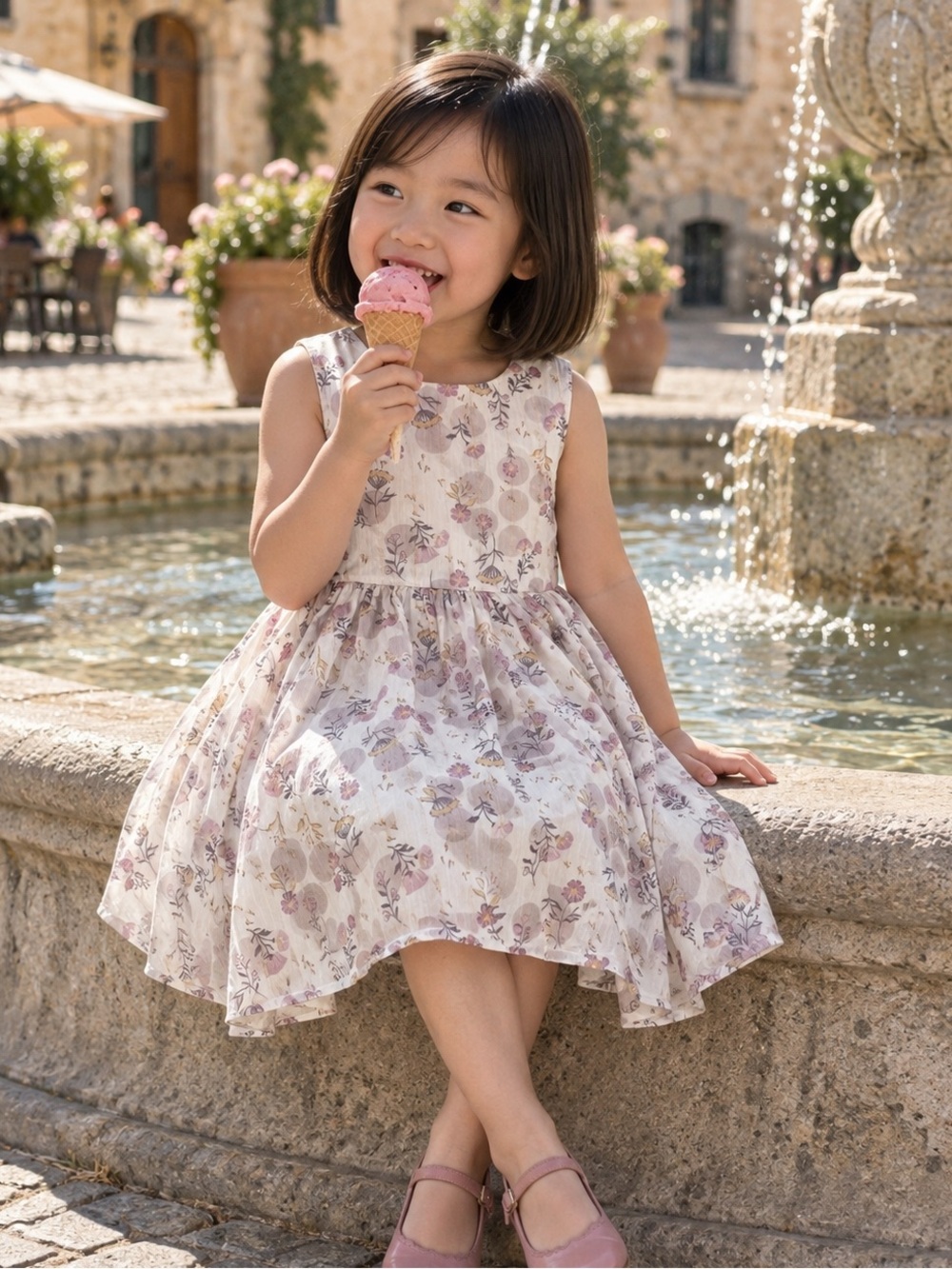 Rachel Ashwell Floral White and Pink Kids Dress